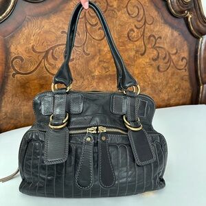 Chloe Black Shoulder Bag with Croc Embossed Leather